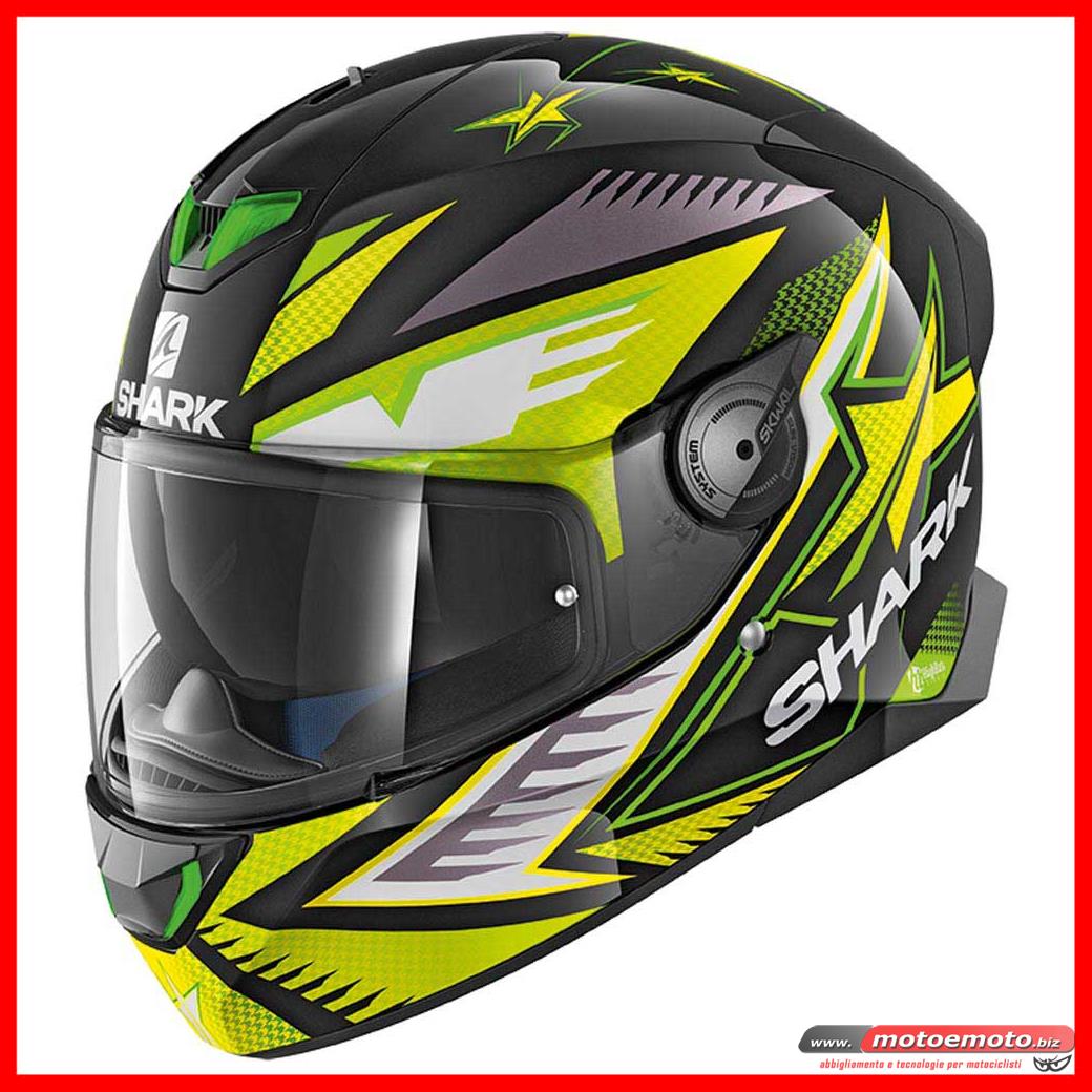 Shark Skwal 2 Draghal KGY Nero Verde Giallo Fluo Lime Casco Moto Luci Led